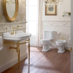 Viadurini Bathroom Vintage Waschbecken|Keramikwaschbecken-Consolle Waschbecken mit Doppelschale auf Keramikfüßen, Made in Italy - Paulina