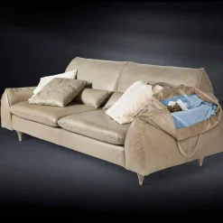 Viadurini Italian Sofas Moderne Sofas-Couch aus Massivholz und Leder, Armelehnen mit Ablage Eve