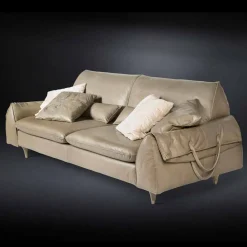 Viadurini Italian Sofas Moderne Sofas-Couch aus Massivholz und Leder, Armelehnen mit Ablage Eve