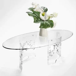 Viadurini Living Moderne Couchtische-Couchtisch aus geräuchertem oder transparentem Plexiglas mit dekoriertem Sockel - Crassus