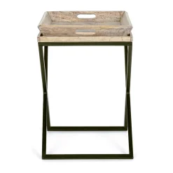 Viadurini Living Moderne Couchtische-Couchtisch aus Stahl mit Tablett im Mangoholz-Design - Cesira