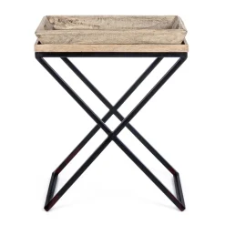 Viadurini Living Moderne Couchtische-Couchtisch aus Stahl mit Tablett im Mangoholz-Design - Cesira