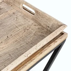 Viadurini Living Moderne Couchtische-Couchtisch aus Stahl mit Tablett im Mangoholz-Design - Cesira