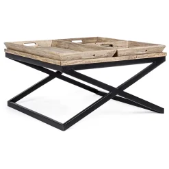 Viadurini Living Moderne Couchtische-Couchtisch aus Stahl mit Tablett im Mangoholz-Design - Cesira