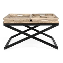 Viadurini Living Moderne Couchtische-Couchtisch aus Stahl mit Tablett im Mangoholz-Design - Cesira