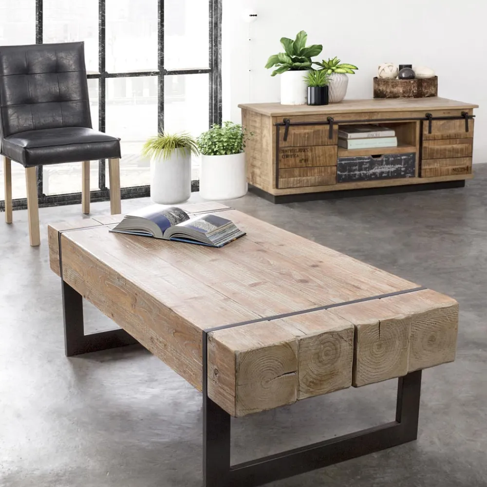 Viadurini Living Moderne Couchtische-Couchtisch für das Wohnzimmer aus Tannenholz und Stahl - Ilenia