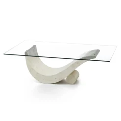 Viadurini Living Couchtische Aus Stein-Couchtisch im modernen Design mit Glasplatte und Sockel aus Fossilstein – Nachfüllen