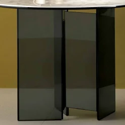 Viadurini Living Moderne Couchtische-Couchtisch mit Couchtisch aus Rauchglas und runder Keramikplatte - Random