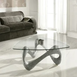 Viadurini Living Couchtische Aus Stein-Couchtisch mit Glasplatte und Sockel aus Fossilstein – Kalifornien