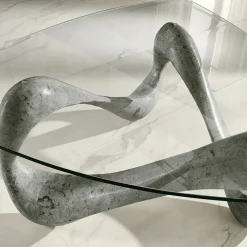 Viadurini Living Couchtische Aus Stein-Couchtisch mit Glasplatte und Sockel aus Fossilstein – Kalifornien