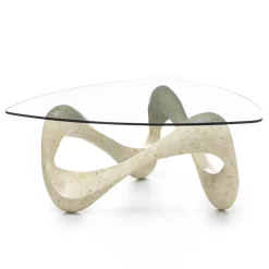 Viadurini Living Couchtische Aus Stein-Couchtisch mit Glasplatte und Sockel aus Fossilstein – Kalifornien