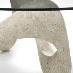 Viadurini Living Couchtische Aus Stein-Couchtisch mit Glasplatte und Sockel aus Fossilstein – Kalifornien