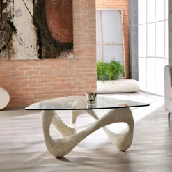 Viadurini Living Couchtische Aus Stein-Couchtisch mit Glasplatte und Sockel aus Fossilstein – Kalifornien