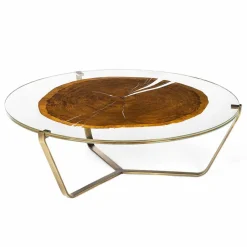 Viadurini Living Moderne Couchtische-Couchtisch mit runder Glasplatte und Holzplatte Made in Italy - Baviera