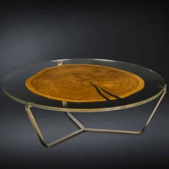 Viadurini Living Moderne Couchtische-Couchtisch mit runder Glasplatte und Holzplatte Made in Italy - Baviera