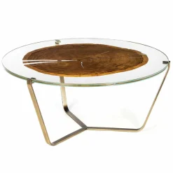 Viadurini Living Moderne Couchtische-Couchtisch mit runder Glasplatte und Holzplatte Made in Italy - Baviera