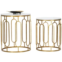 Viadurini Living Moderne Couchtische-Couchtische aus Harz mit goldenem Eisen- und Marmoreffekt, 2-teilig - Pietro
