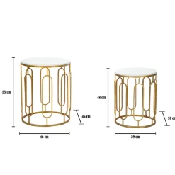 Viadurini Living Moderne Couchtische-Couchtische aus Harz mit goldenem Eisen- und Marmoreffekt, 2-teilig - Pietro