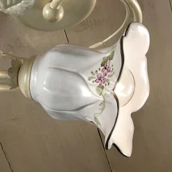 Ferroluce Vintage Deckenleuchten-Deckenlampe aus Metall und Keramik mit handgemalter Rose - Pisa