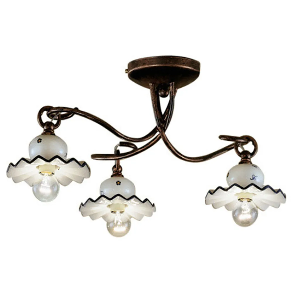 Ferroluce Vintage Deckenleuchten-Deckenlampe mit 3 oder 4 Lichtern aus handverzierter handwerklicher Keramik - Rom