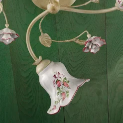 Ferroluce Vintage Deckenleuchten-Deckenleuchte 3 Lichter Metall und Keramik Handbemalter roter Draht - Pisa