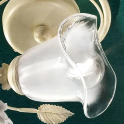 Ferroluce Vintage Deckenleuchten-Deckenleuchte aus Eisen, sandgestrahltem Glas und Keramikrosen - Siena