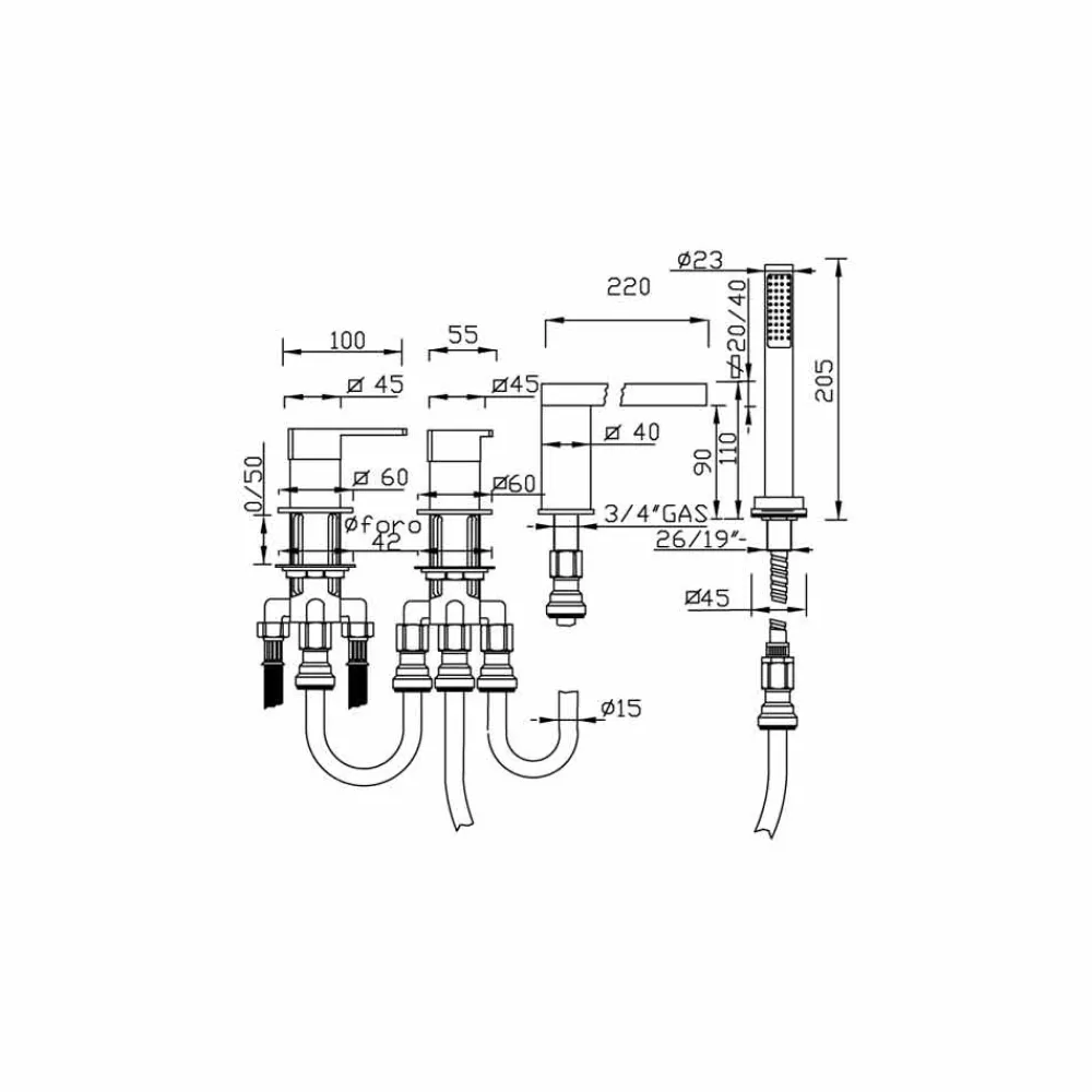 Viadurini Taps Badewannearmaturen-Deckmischer aus verchromtem Messing Made in Italy - Sika