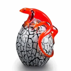 Viadurini Living Deko Artikel Und Wohnaccessoires-Dekorative eiförmige Glasstatue mit Gecko Made in Italy - Huevo