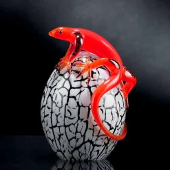 Viadurini Living Deko Artikel Und Wohnaccessoires-Dekorative eiförmige Glasstatue mit Gecko Made in Italy - Huevo
