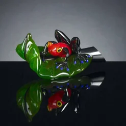 Viadurini Living Deko Artikel Und Wohnaccessoires-Dekorative Statue in Form eines Frosches auf einem Blatt aus Glas Made in Italy - Leaf