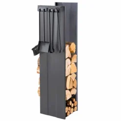 Viadurini Fire Design Kaminholzständer Aus Eisen Und Stahl-Design Brennholzhalter mit 4 Innenwerkzeugen Made in Italy - Janet
