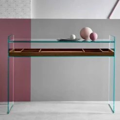 Viadurini Living Konsolentisch Flur-Design Consolle aus extraklarem Glas mit Tablett Made in Italy - Imperativo
