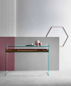 Viadurini Living Konsolentisch Flur-Design Consolle aus extraklarem Glas mit Tablett Made in Italy - Imperativo