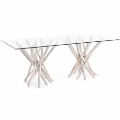 Viadurini Living Esstische-Design Esstisch aus Glas und gebleichtem Teakholz Homemotion - Frankreich