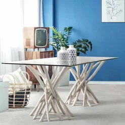 Viadurini Living Esstische-Design Esstisch aus Glas und gebleichtem Teakholz Homemotion - Frankreich