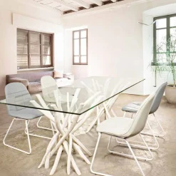 Viadurini Living Esstische-Design Esstisch aus Glas und gebleichtem Teakholz Homemotion - Frankreich