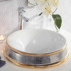 Viadurini Bathroom Waschbecken Aus Fire Clay-Design Halbeinbauwaschbecken aus fire clay handgemacht in Italien, Manilo