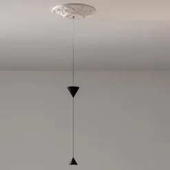 Viadurini Lighting Designer Pendelleuchten-Design Pendelleuchte aus weißem Gips und schwarzem Aluminium 2 Kegel - Tesera