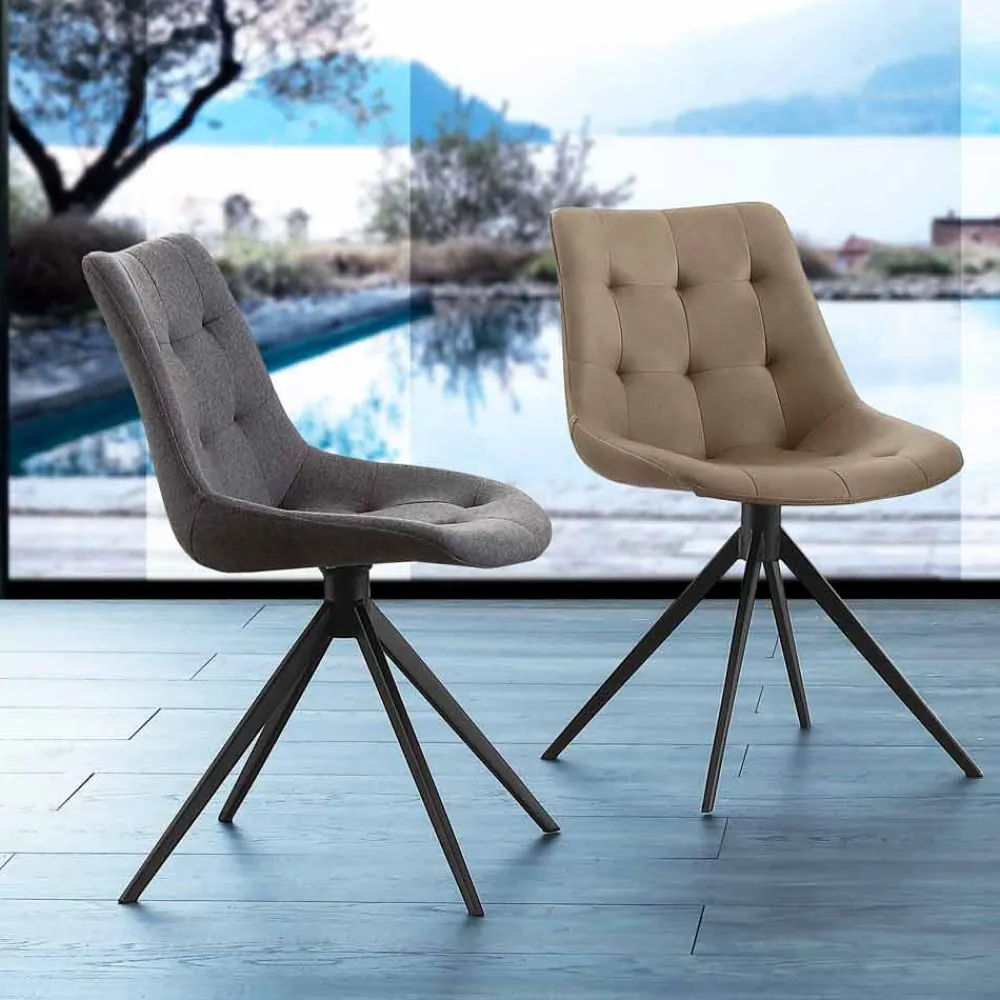 Viadurini Design Stühle-Design Polsterstuhl mit Druckknöpfen aus Stoff oder Nabukleder Venezia