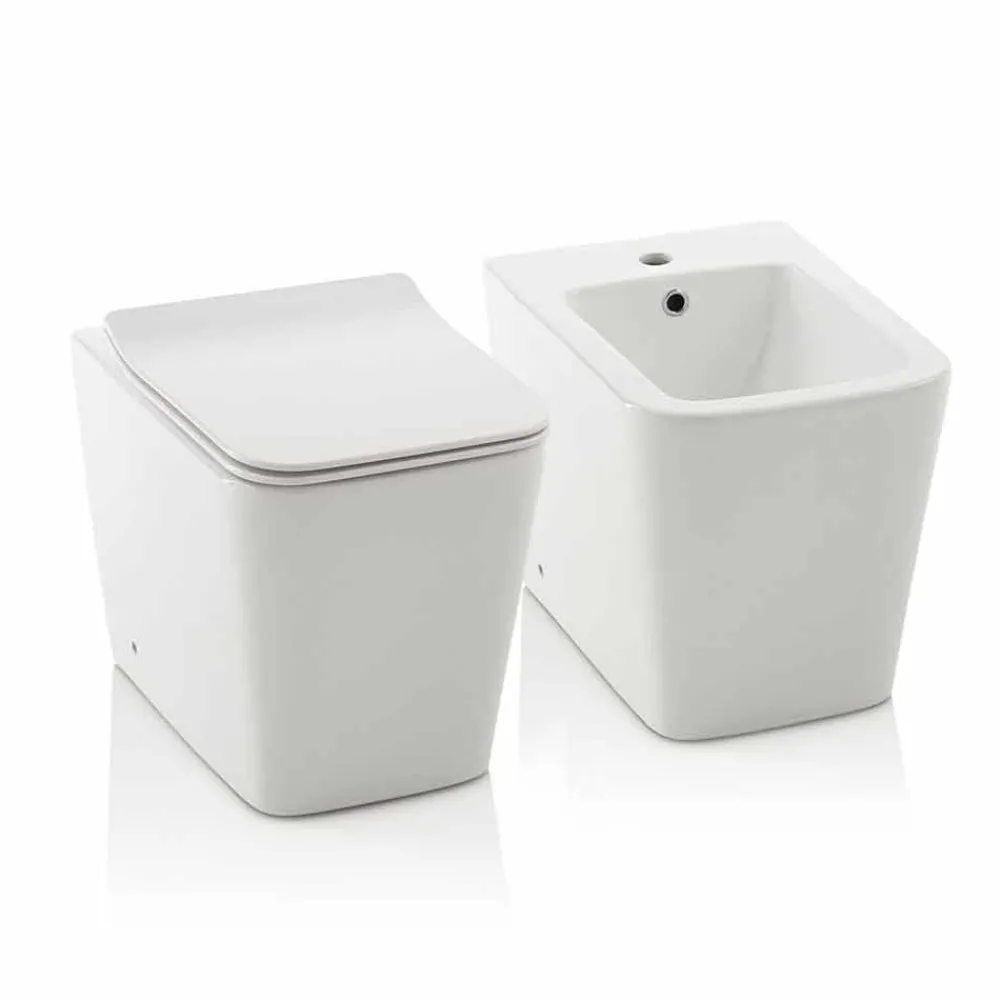 Viadurini Bathroom Wc-Design Weiße Keramik-Bodentoilette mit Soft-Close-Sitzbezug - Enzu