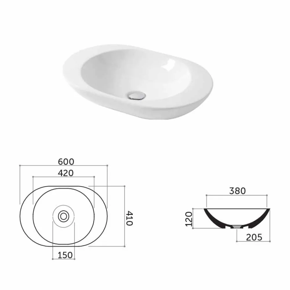 Viadurini Bathroom Keramikwaschbecken-Design-Aufsatzwaschbecken aus weißer oder farbiger Keramik Melle