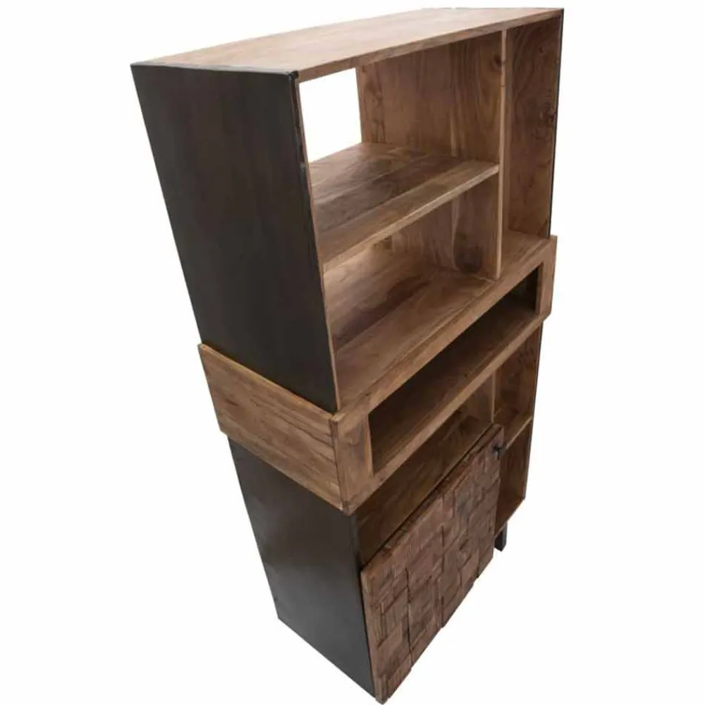 Viadurini Living Moderne Design Bücherregale-Design-Bücherregal aus Eisen und Akazienholz - Desdemona