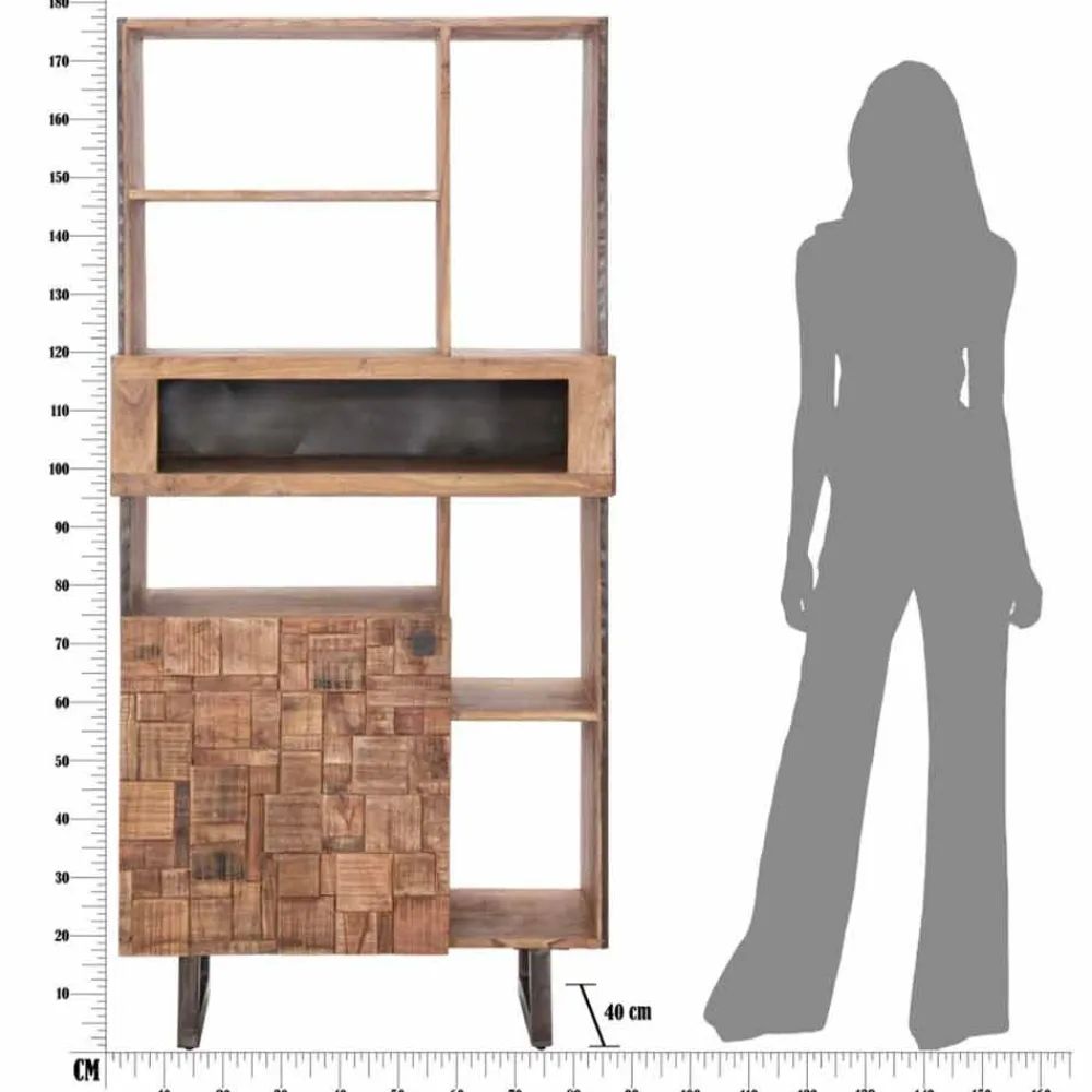 Viadurini Living Moderne Design Bücherregale-Design-Bücherregal aus Eisen und Akazienholz - Desdemona