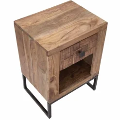 Viadurini Living Nachttische-Designer Nachttisch mit Schublade aus Akazienholz und Eisen - Dionne