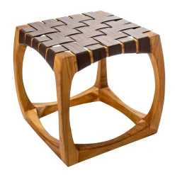 Viadurini Bathroom Duschhocker-Designer-Badezimmerhocker aus Teakholz mit geflochtener Sitzfläche – Yucca