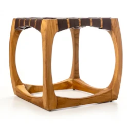 Viadurini Bathroom Duschhocker-Designer-Badezimmerhocker aus Teakholz mit geflochtener Sitzfläche – Yucca