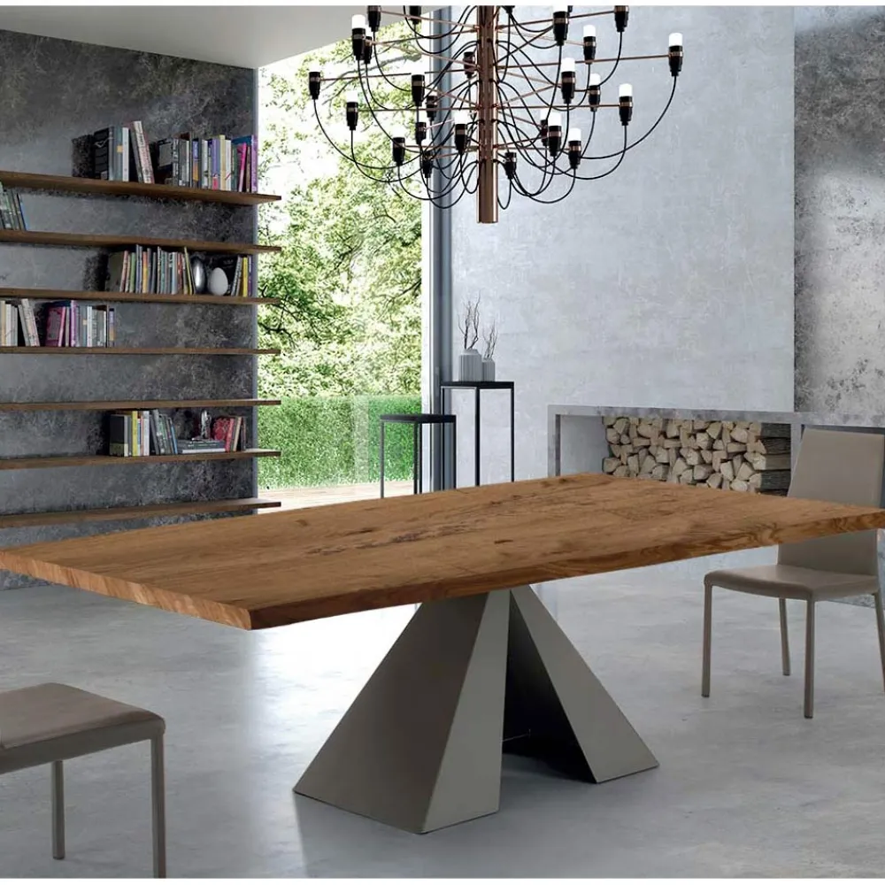 Viadurini Living Esstische-Designtisch aus furniertem Holz und Stahl, hergestellt in Italien – Dalmata
