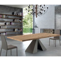 Viadurini Living Esstische-Designtisch aus furniertem Holz und Stahl, hergestellt in Italien – Dalmata