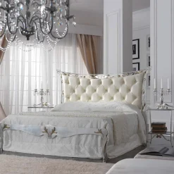 Viadurini Night Design Schlafzimmer Komplett-Doppelbett aus echtem Leder, komplett mit Matratze und 2 Nachttischen – King-Size-Bett