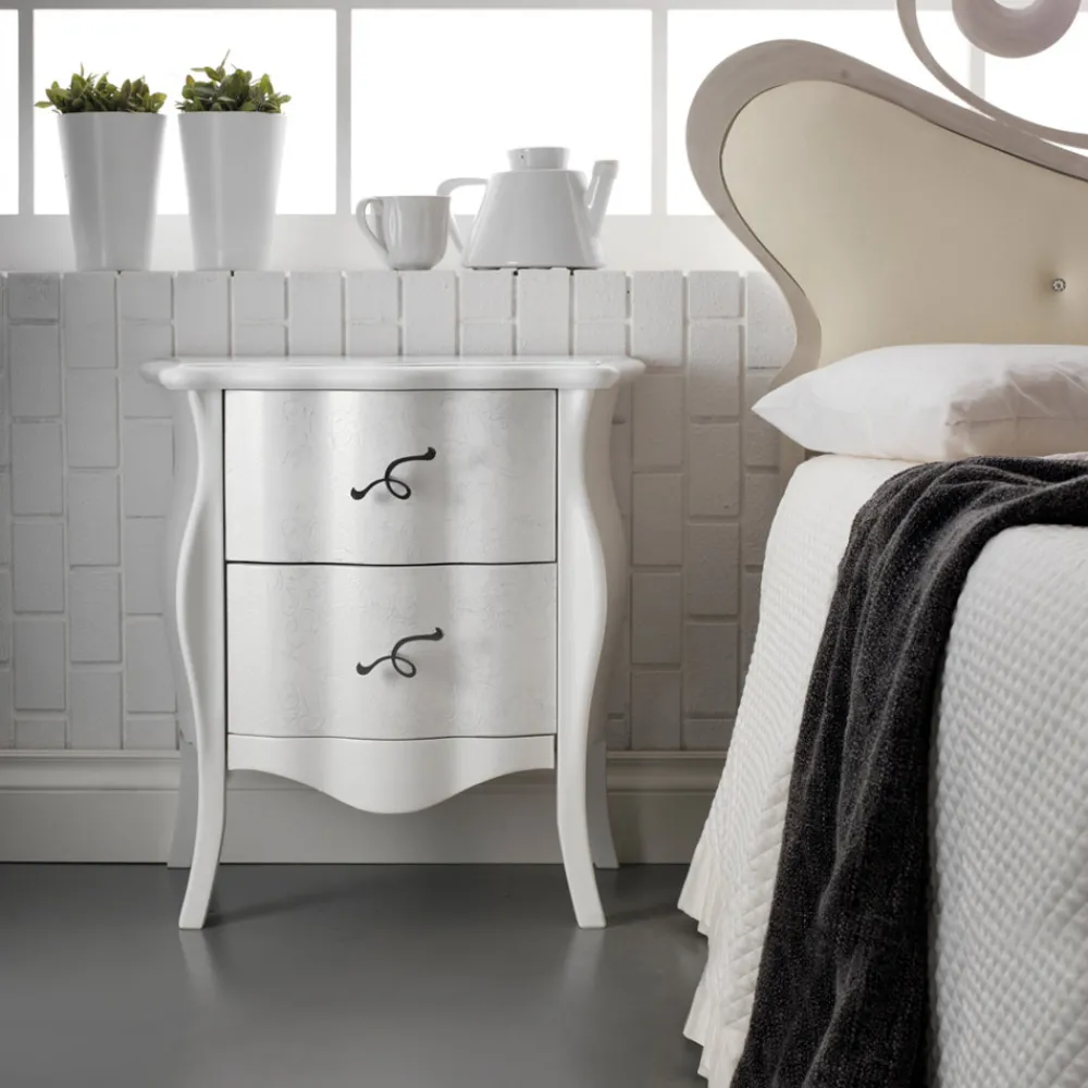 Viadurini Night Design Schlafzimmer Komplett-Doppelbett aus echtem Leder mit Matratze und 2 Nachttischen, hergestellt in Italien – Laser